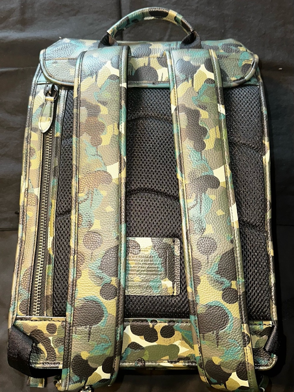 COACH League Green Camo Leather Backpack with Black Accents - Picture 4 of 8